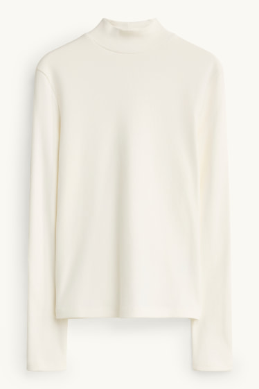 Dona - Samarreta de mànigues llargues - slim fit - acanalada - blanc trencat