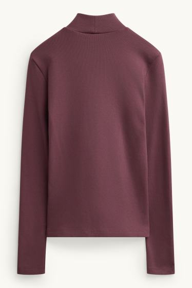 Damen - Langarmshirt - Slim Fit - gerippt - bordeaux
