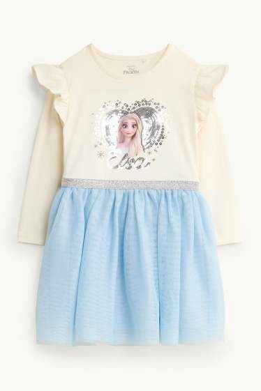 Enfants filles - La Reine des Neiges - robe - effet brillant - bleu  / crème