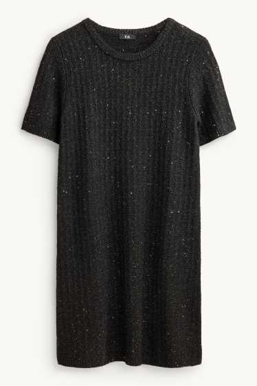 Femei - Rochie din tricot - straight fit - reiată - aspect lucios - negru