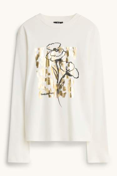 Dames - Longsleeve - regular fit - glanseffect - wit / goud
