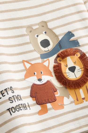 Kinder Buben - Fuchs, Löwe und Bär - Langarmshirt - gestreift - weiß / beige