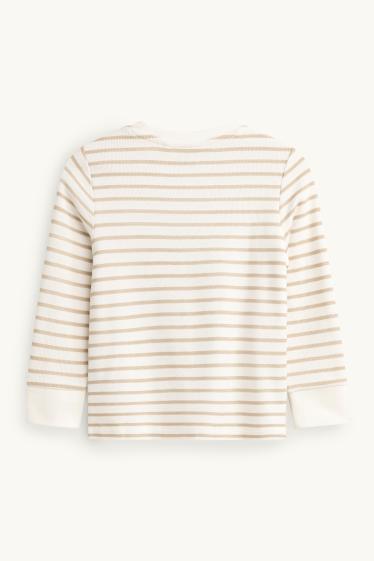 Kinder Buben - Fuchs, Löwe und Bär - Langarmshirt - gestreift - weiß / beige