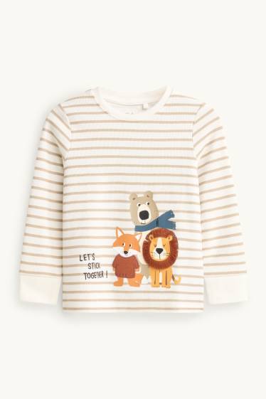 Kinder Buben - Fuchs, Löwe und Bär - Langarmshirt - gestreift - weiß / beige