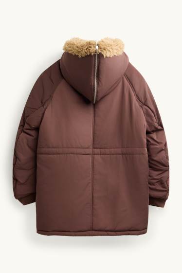 Damen - Parka mit Kapuze und Kunstfellbesatz - gefüttert - braun