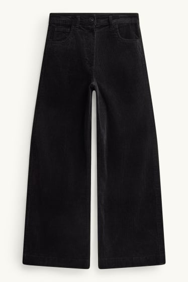 Donna - Pantaloni di velluto a coste - vita alta - gamba larga - nero