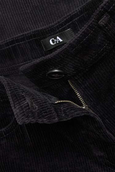 Donna - Pantaloni di velluto a coste - vita alta - gamba larga - nero