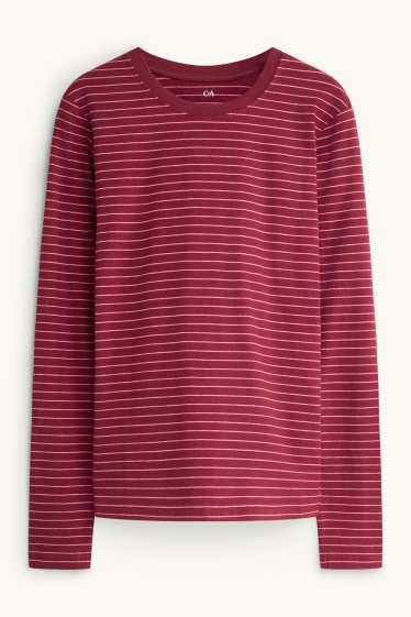 Women - Long sleeve top - slim fit - striped - bordeaux