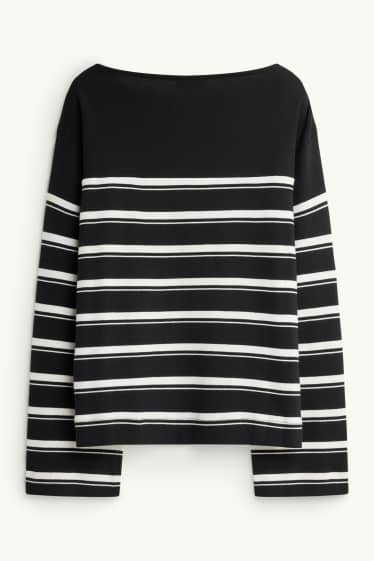 Dámské - Tričko s dlouhým rukávem - relaxed fit - pruhované - černá/bílá