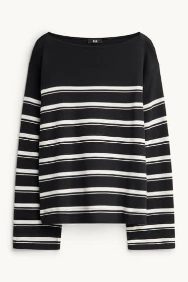 Dámské - Tričko s dlouhým rukávem - relaxed fit - pruhované - černá/bílá