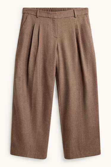 Femmes - Pantalon en toile - high waist - wide leg - marron
