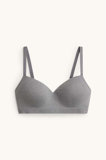 Femmes - Soutien-gorge sans armatures - ampliforme - finition côtelée - gris