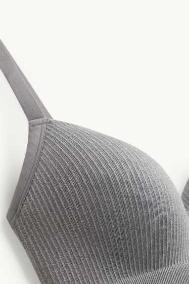Femmes - Soutien-gorge sans armatures - ampliforme - finition côtelée - gris