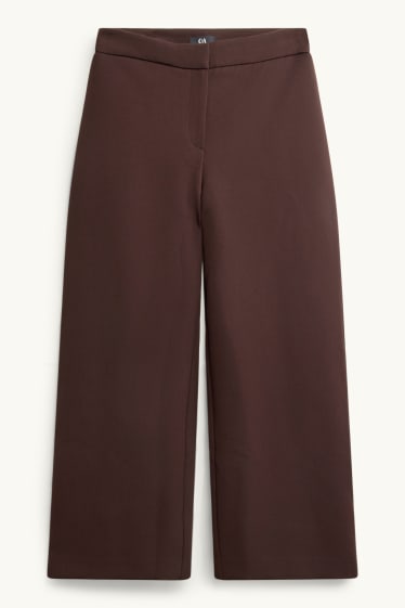 Femei - Pantaloni de stofă - talie medie - wide leg - maro închis