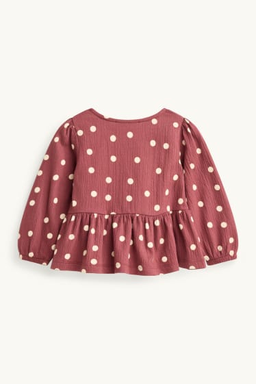 Kinder Mädchen - Bluse - gepunktet - bordeaux / weiss