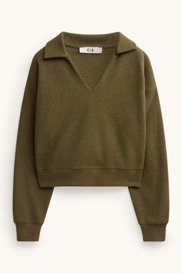 Women - V-neck jumper - dark green