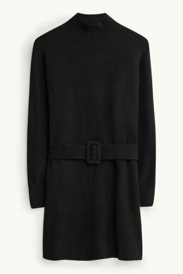 Femmes - Robe en maille avec ceinture - straight fit - noir