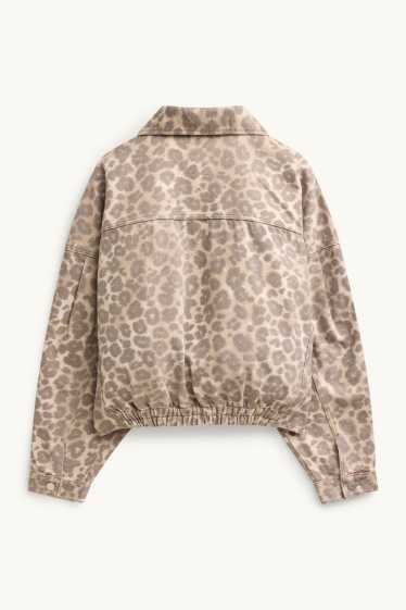 Femmes - Veste en jean - imprimé léopard - beige / marron