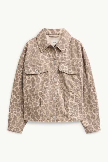 Femmes - Veste en jean - imprimé léopard - beige / marron