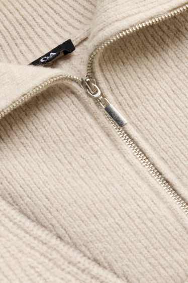 Damen - Strickkleid - Straight Fit - gerippt - cremefarben