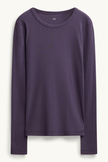 Women - Long sleeve top - slim fit - ribbed - violet