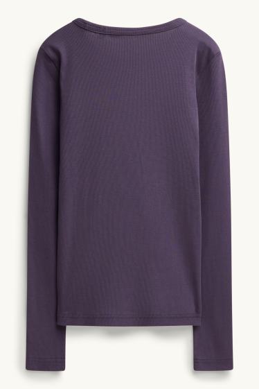 Women - Long sleeve top - slim fit - ribbed - violet