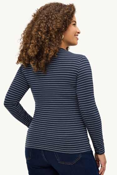Femmes - Haut à manches longues - slim fit - à rayures - bleu / blanc