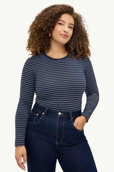 Femmes - Haut à manches longues - slim fit - à rayures - bleu / blanc