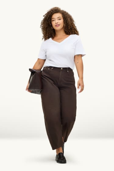 Femei - Barrel jeans - talie înaltă - maro închis
