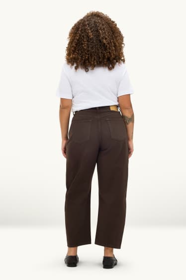 Femei - Barrel jeans - talie înaltă - maro închis