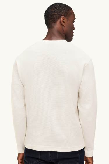 Herren - Langarmshirt - Relaxed Fit - gerippt - weiß