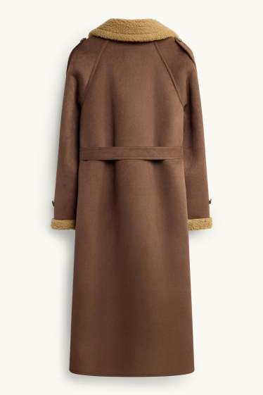 Women - Faux shearling coat - faux suede - brown