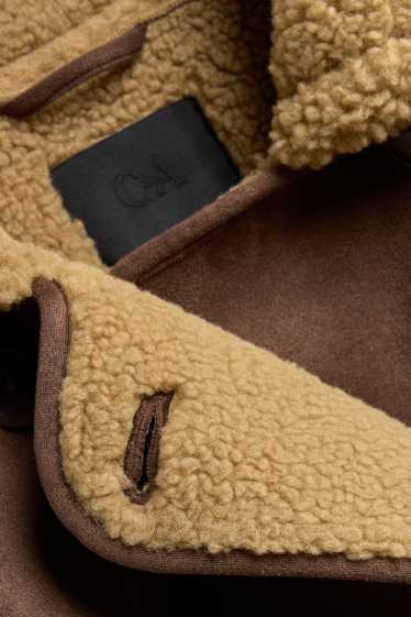 Women - Faux shearling coat - faux suede - brown