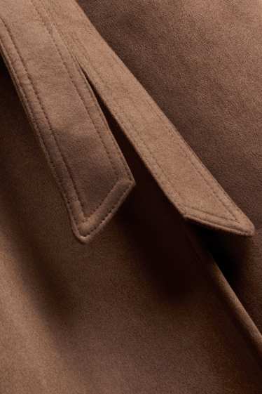 Women - Faux shearling coat - faux suede - brown