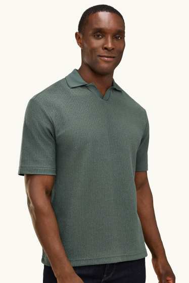 Heren - Gebreid poloshirt - relaxed fit - met structuur - groen