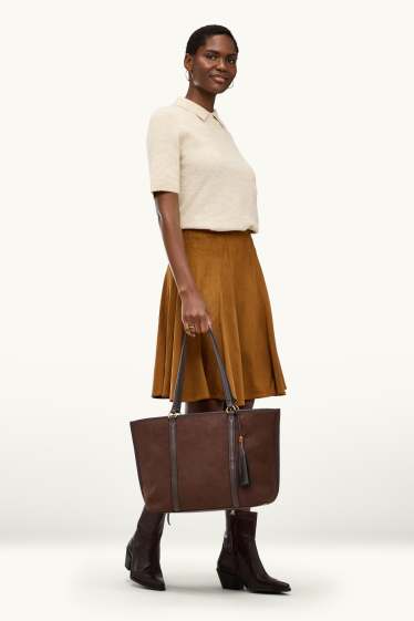 Donna - Shopper grande - similpelle scamosciata - marrone