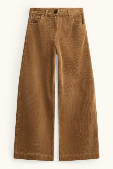 Dona - Pantalons de pana - high waist - wide leg - marró