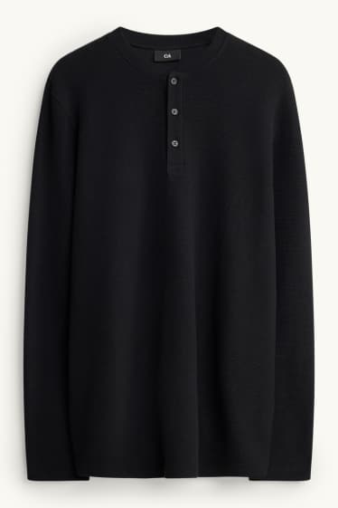 Bărbați - Tricou cu mânecă lungă - regular fit - structurat - negru