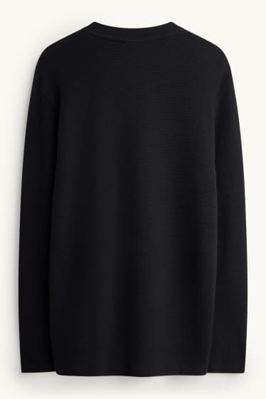 Bărbați - Tricou cu mânecă lungă - regular fit - structurat - negru