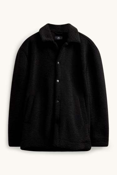 Heren - Overhemdjas van teddybont - relaxed fit - kent - zwart
