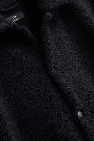 Heren - Overhemdjas van teddybont - relaxed fit - kent - zwart