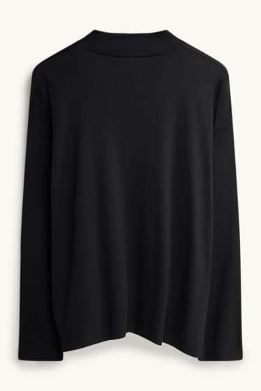 Femei - Tricou cu mânecă lungă - reiat - negru