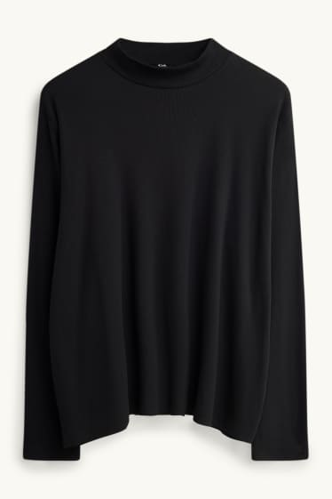 Femei - Tricou cu mânecă lungă - reiat - negru