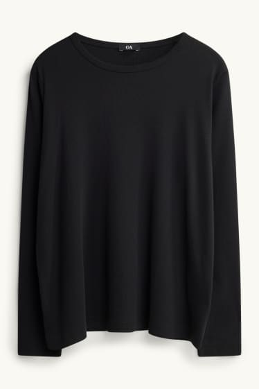 Dames - Longsleeve - slim fit - geribd - zwart