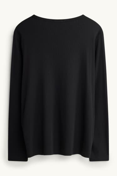 Dames - Longsleeve - slim fit - geribd - zwart