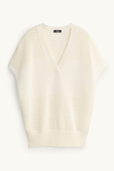 Donna - Maglione - a maniche corte - tessuto tramato - bianco crema