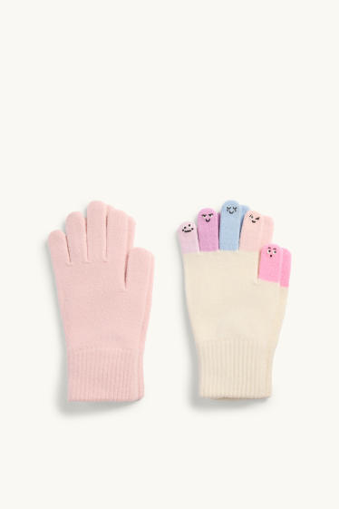Enfants filles - Lot de 2 paires - gants - rose / beige