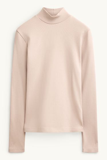 Damen - Langarmshirt - Slim Fit - gerippt - hellbeige