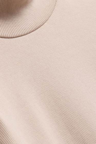 Damen - Langarmshirt - Slim Fit - gerippt - hellbeige
