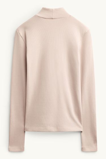 Damen - Langarmshirt - Slim Fit - gerippt - hellbeige